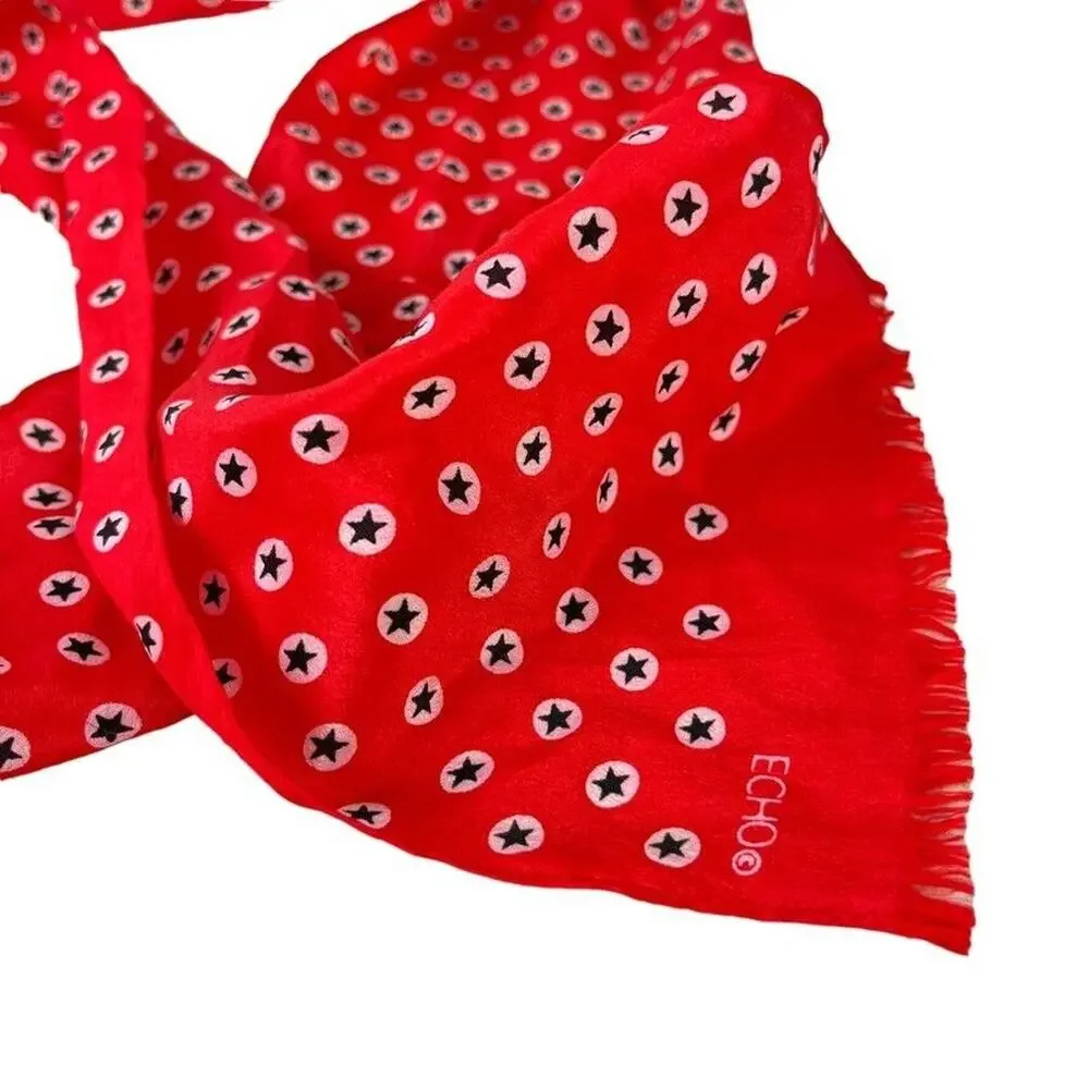 Echo Womens Red White Blue Star Print Scarf Head Wrap Lightweight 50